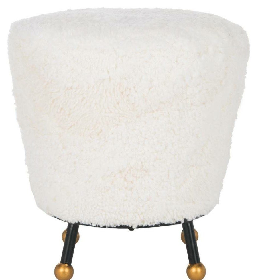 Living Furniture * | Classical Oriana Retro Sheepskin Ottoman In Beige Safavieh Fox6261A