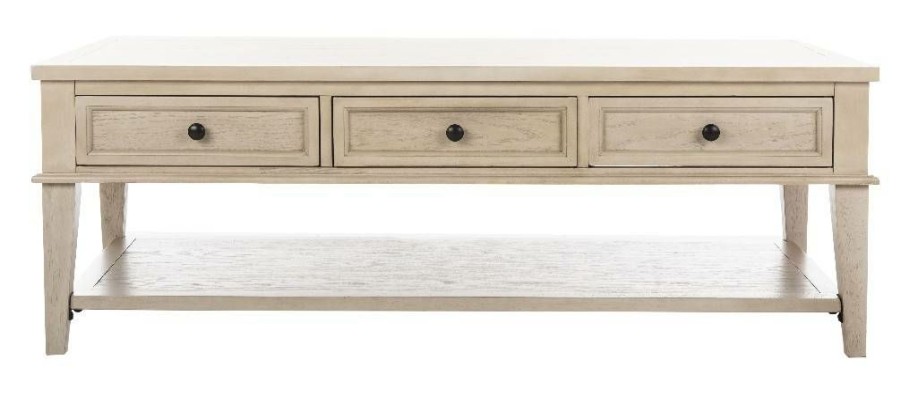 Living Furniture * | Featured Manelin Coffee Table W/ Storage Drawers In White Wash Safavieh Amh6642B