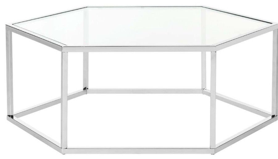 Living Furniture * | Discounts Eliana Glass Coffee Table In Chrome Safavieh Mmt6003A