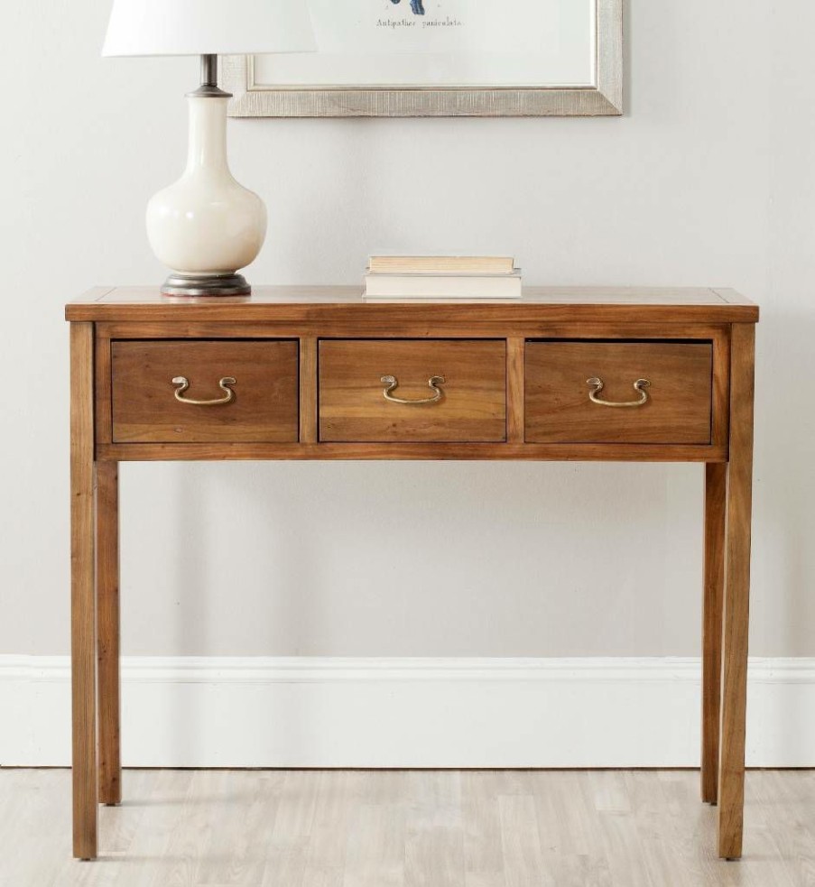 Living Furniture * | Hot Sell Cindy Console W/ Storage Drawers In Oak Safavieh Amh6568G