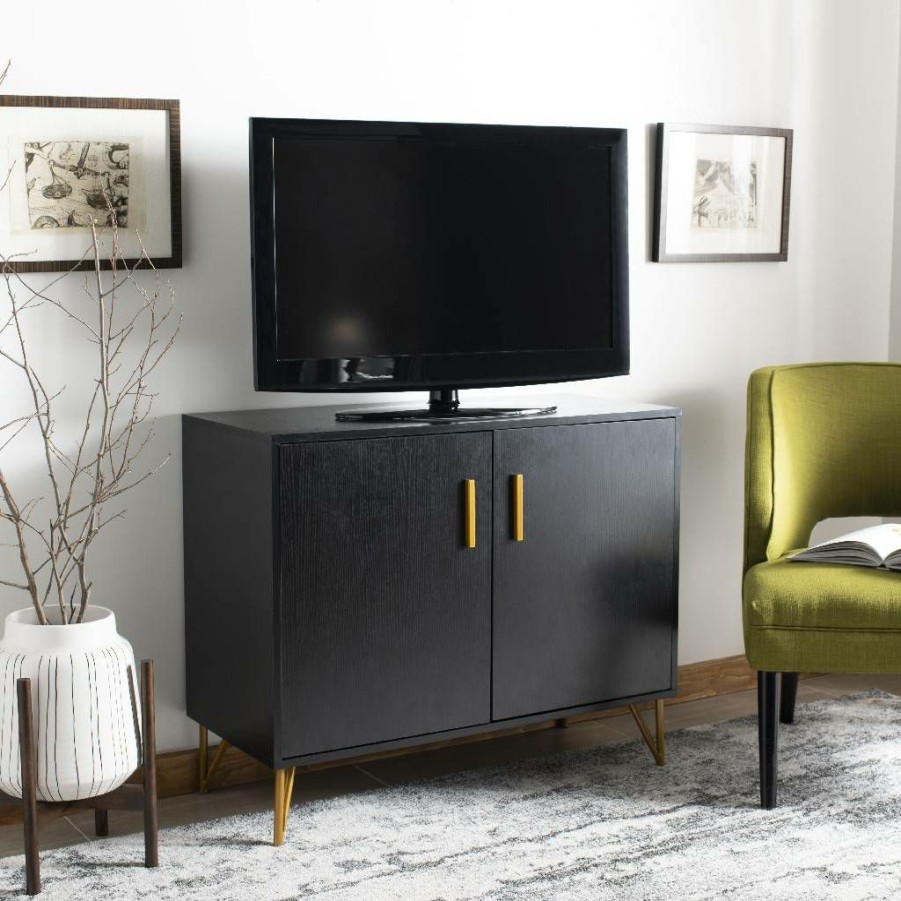 Living Furniture * | Limit Offer Pine 2 Door Modular Tv Unit In Black/Gold Safavieh Chs2200B