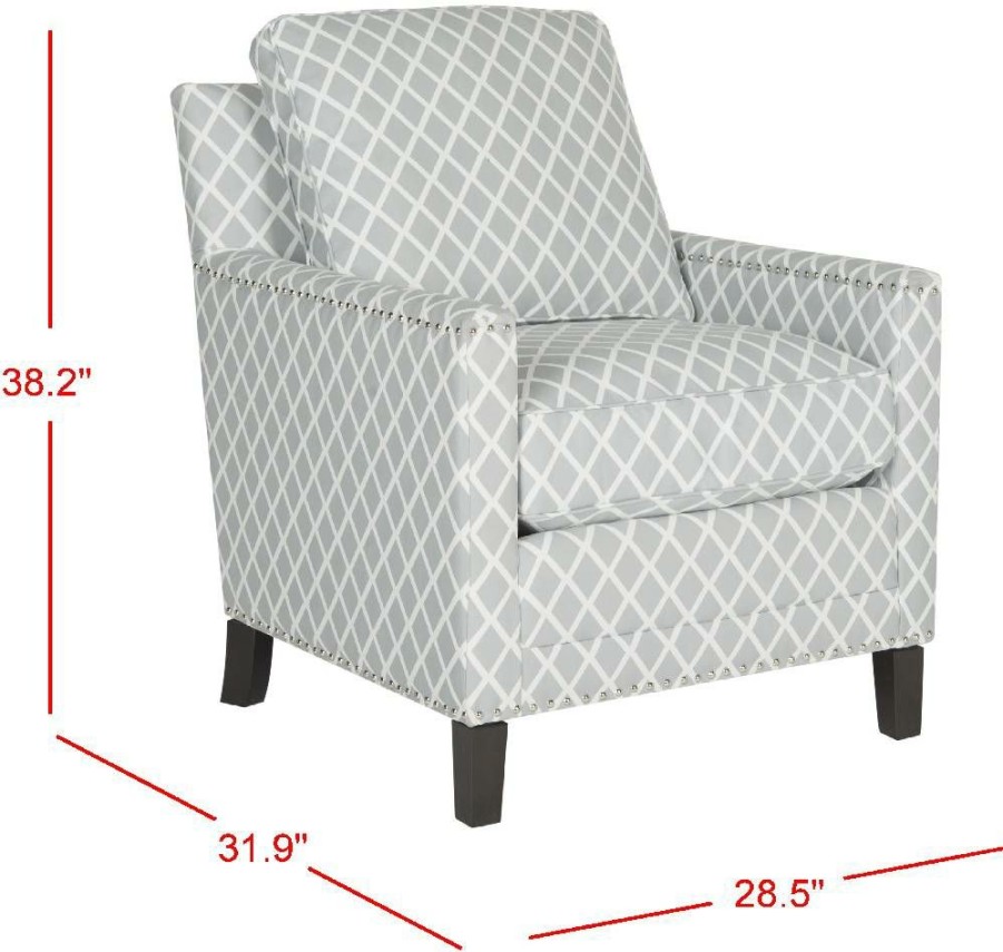 Living Furniture * | With Discount Buckler Club Chair Silver Nail Heads In Grey/White/Espresso Safavieh Mcr4613E