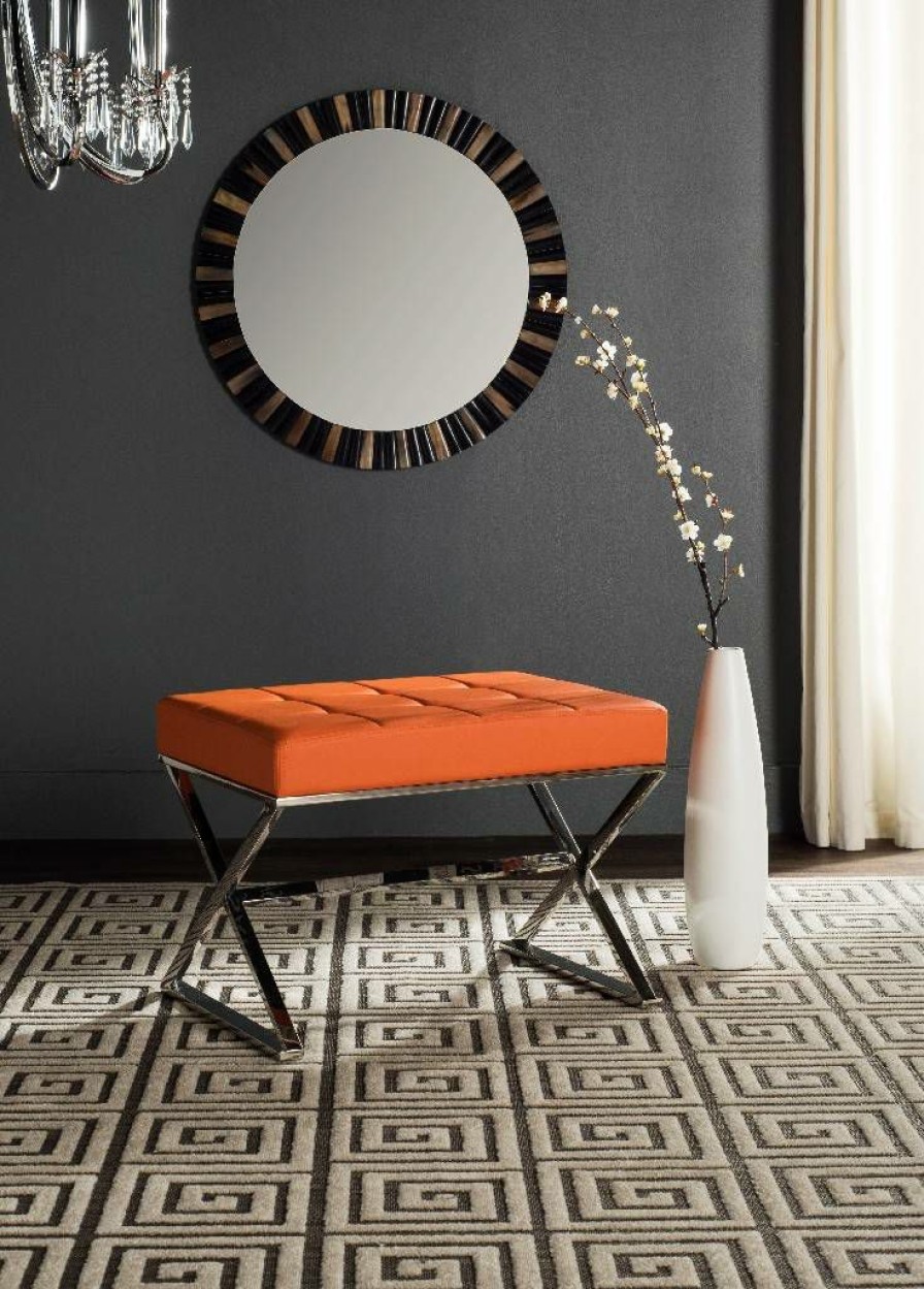 Living Furniture * | Shoping Micha Ottoman In Orange/Chrome Safavieh Fox2022C