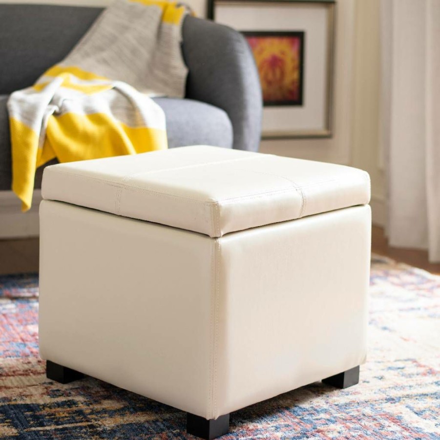 Living Furniture * | Featured Madison Square Ottoman In Flat Cream/Black Safavieh Hud8228K