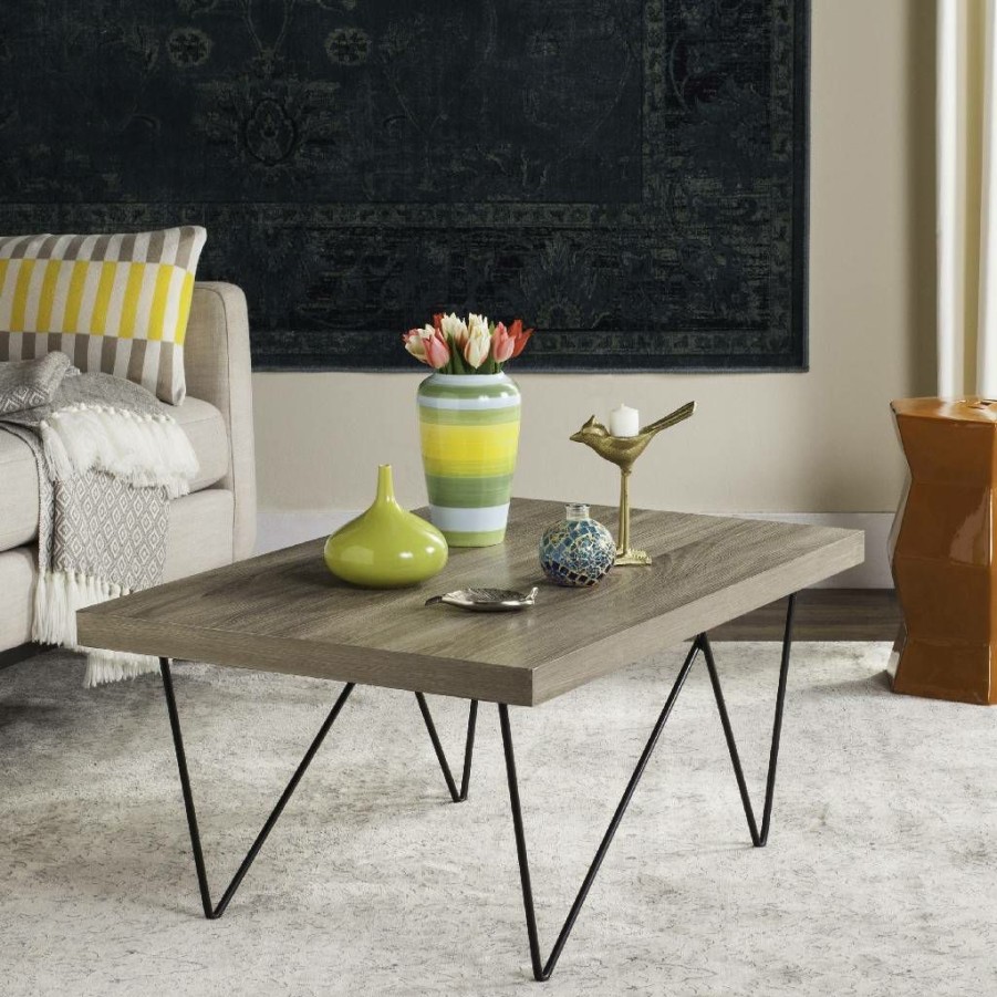 Living Furniture * | Outlet Amos Retro Mid Century Wood Coffee Table In Light Oak/Black Safavieh Fox4265A