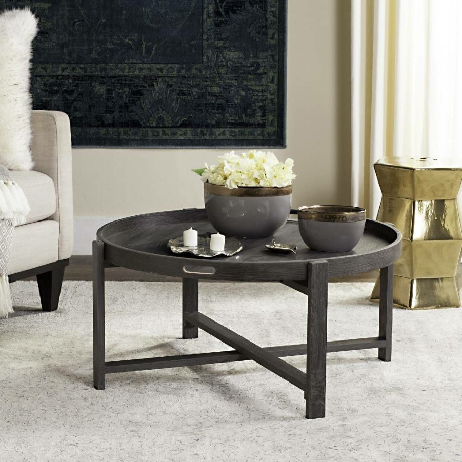 Living Furniture * | Shoping Cursten Retro Mid Century Wood Tray Top Coffee Table In Dark Grey Safavieh Fox4231A