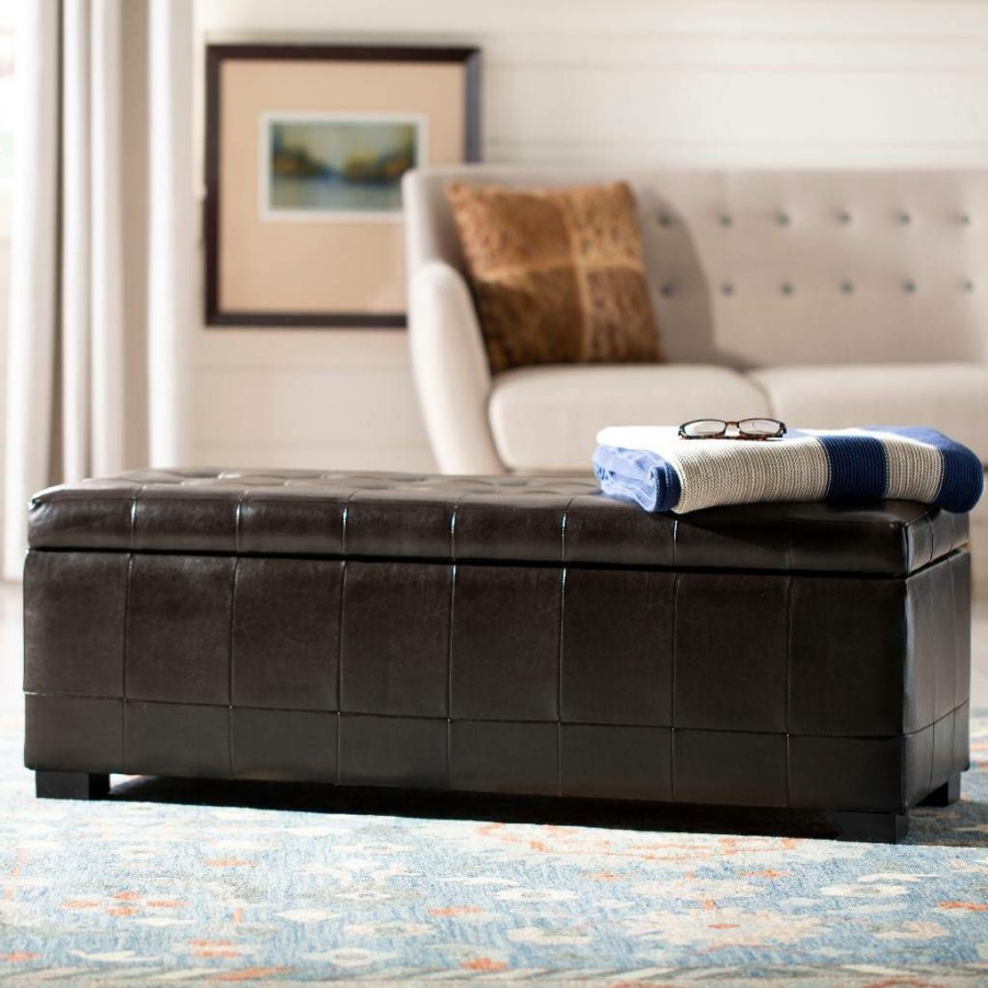 Living Furniture * | Crazy Deals Large Manhattan Storage Bench In Brown/Black Safavieh Hud4200A