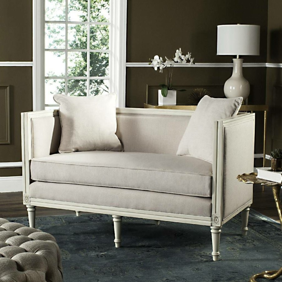 Living Furniture * | Clearance Sale Leandra Rustic French Country Settee In Beige/Antique Beige Safavieh Fox6237D