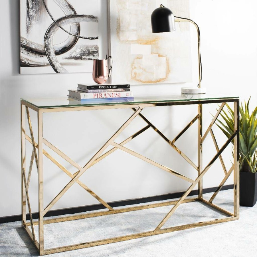 Living Furniture * | Online Namiko Console Table In Clear/Brass Leg Safavieh Cns6202A