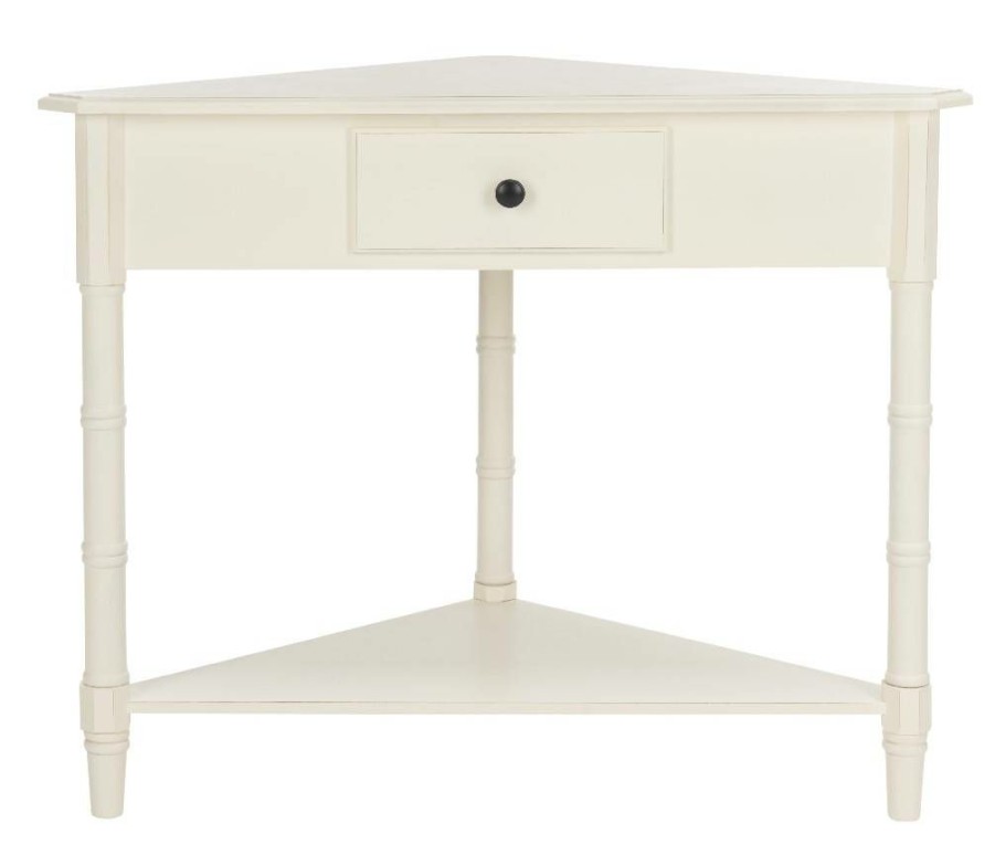 Living Furniture * | Special Offers Gomez Corner Table W/ Storage Drawer In Distressed Cream Safavieh Amh5709C