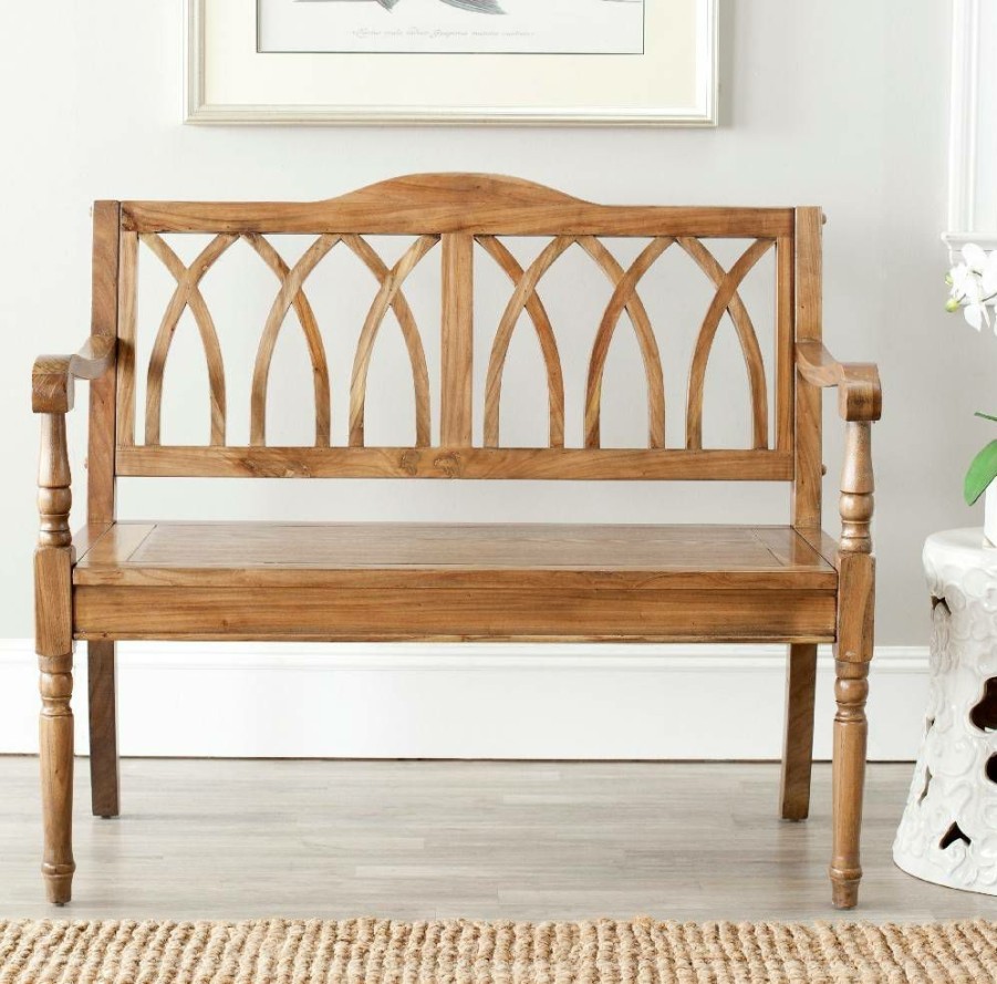 Living Furniture * | Quick Delivery Benjamin Bench In Oak Safavieh Amh6500E