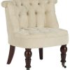 Living Furniture * | Quick Delivery Carlin Tufted Chair In Natural Cream/Cherry Mahogany Safavieh Mcr4711A