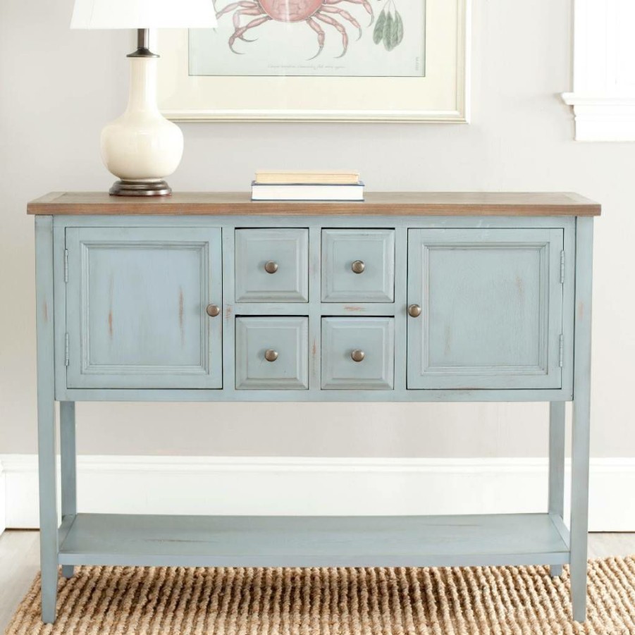 Furniture * | Clearance Sale Charlotte Storage Sideboard In Barn Blue/Oak Safavieh Amh6517B