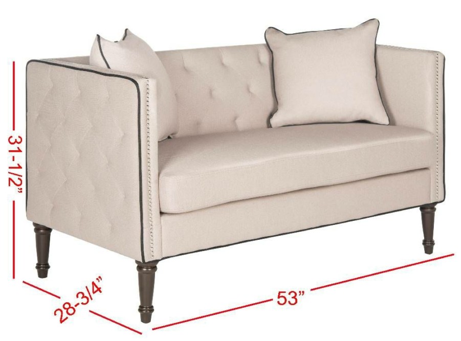 Living Furniture * | Promotions Sarah Tufted Settee W/ Pillows In Taupe/Black/Espresso Safavieh Fox6206E