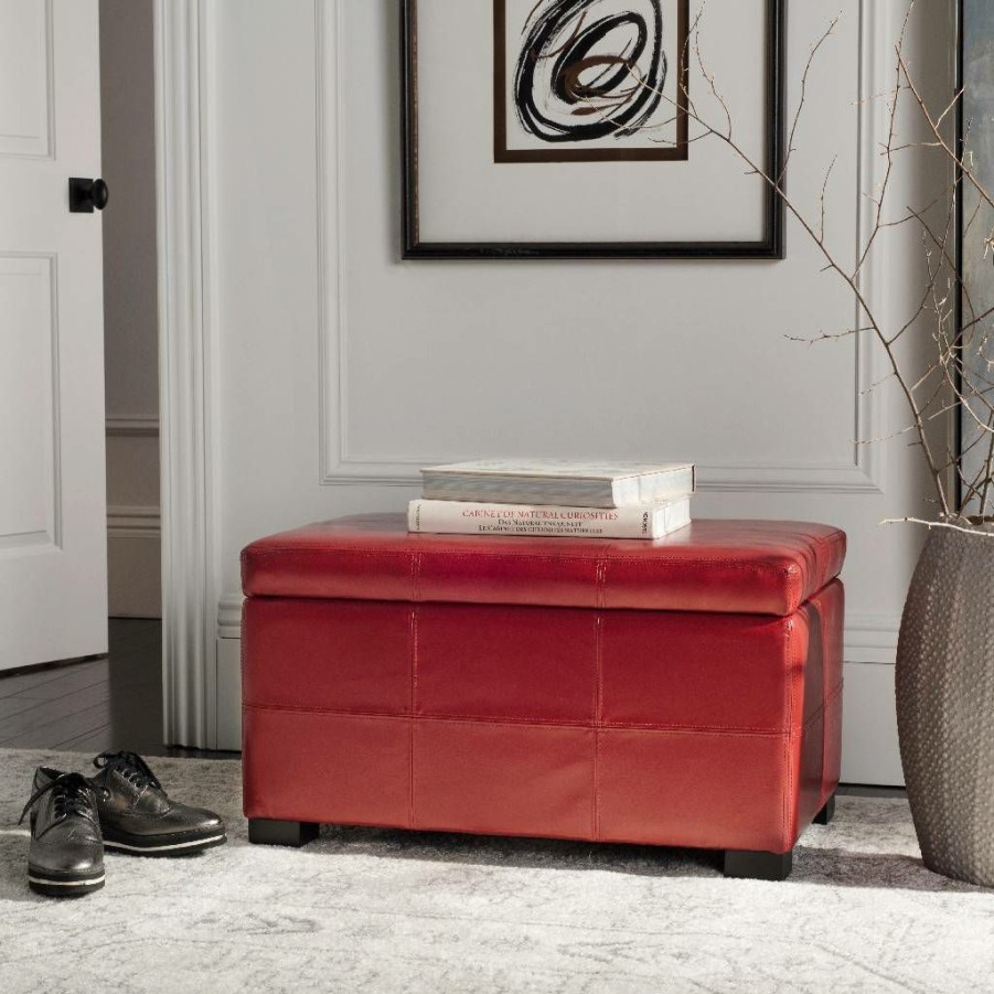 Living Furniture * | Quick Expedition Maiden Tufted Storage Bench Sm In Red/Black Safavieh Hud8230R