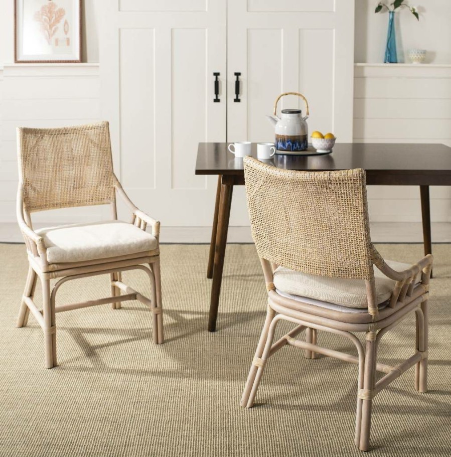 Living Furniture * | Clearance Sale Donatella Rattan Chair In Natural White Wash Safavieh Sea4012A