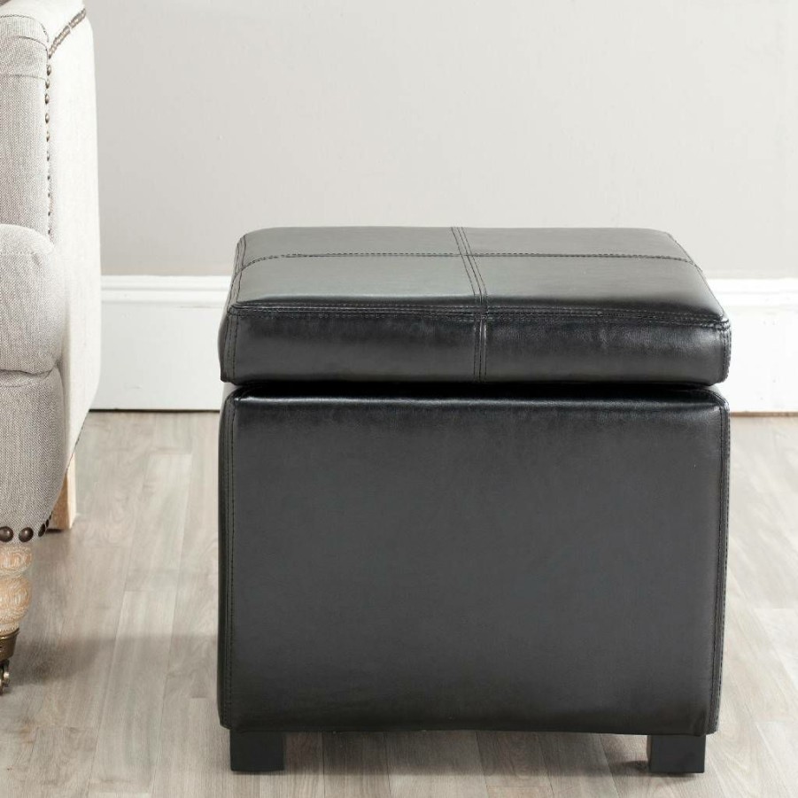 Living Furniture * | Limit Offer Madison Square Ottoman In Black/Black Safavieh Hud8228B