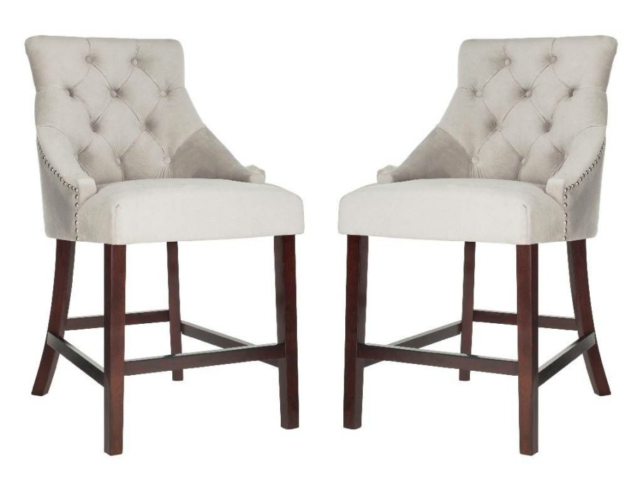 Furniture * | Best Sale Eleni Tufted Wing Back Counter Stool In Grey Safavieh Bst6305B-Set2