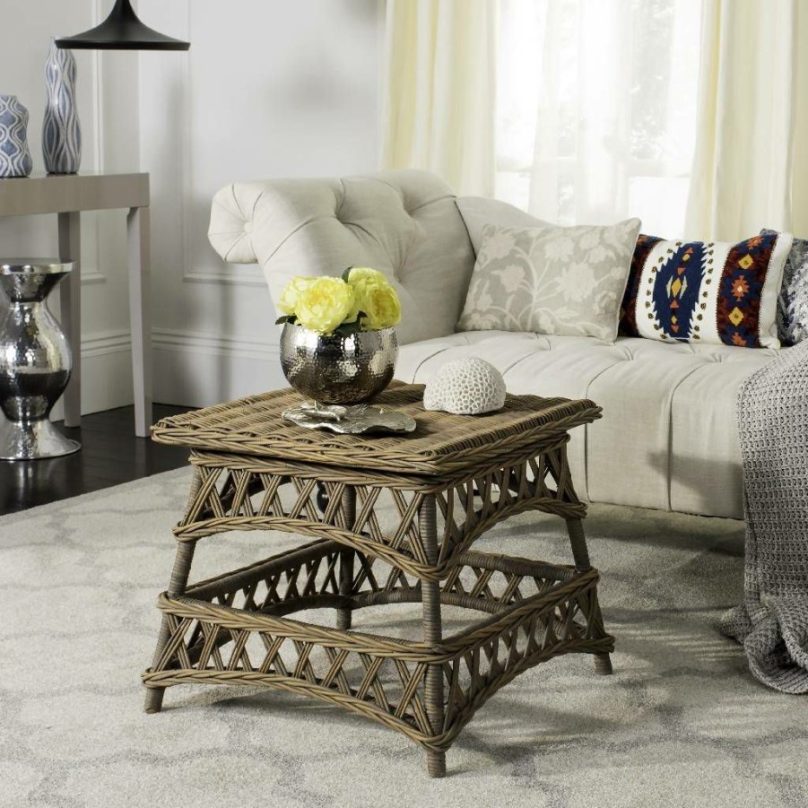 Living Furniture * | Quick Delivery Sora Wicker Accent Table In Natural Safavieh Sea7027A