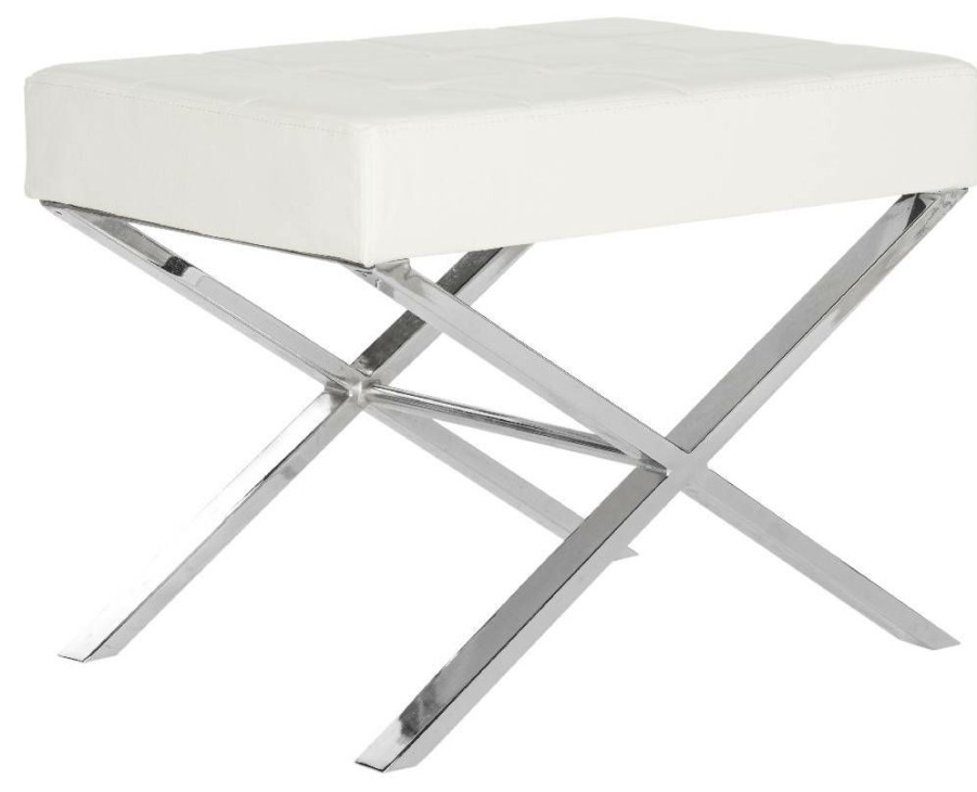 Living Furniture * | Wholesale Sienna Ottoman In White/Chrome Safavieh Fox2028B