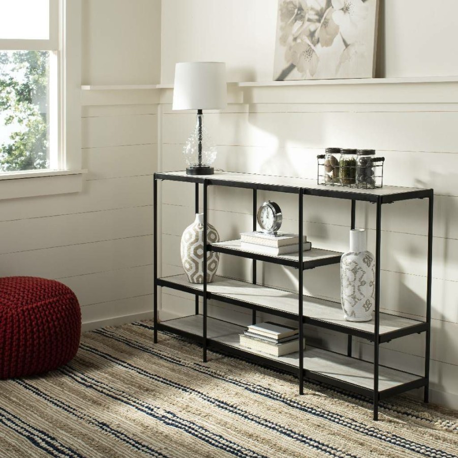 Living Furniture * | Clearance Sale Petra 3 Tier Console Table In Beige/Black Safavieh Cns6204A