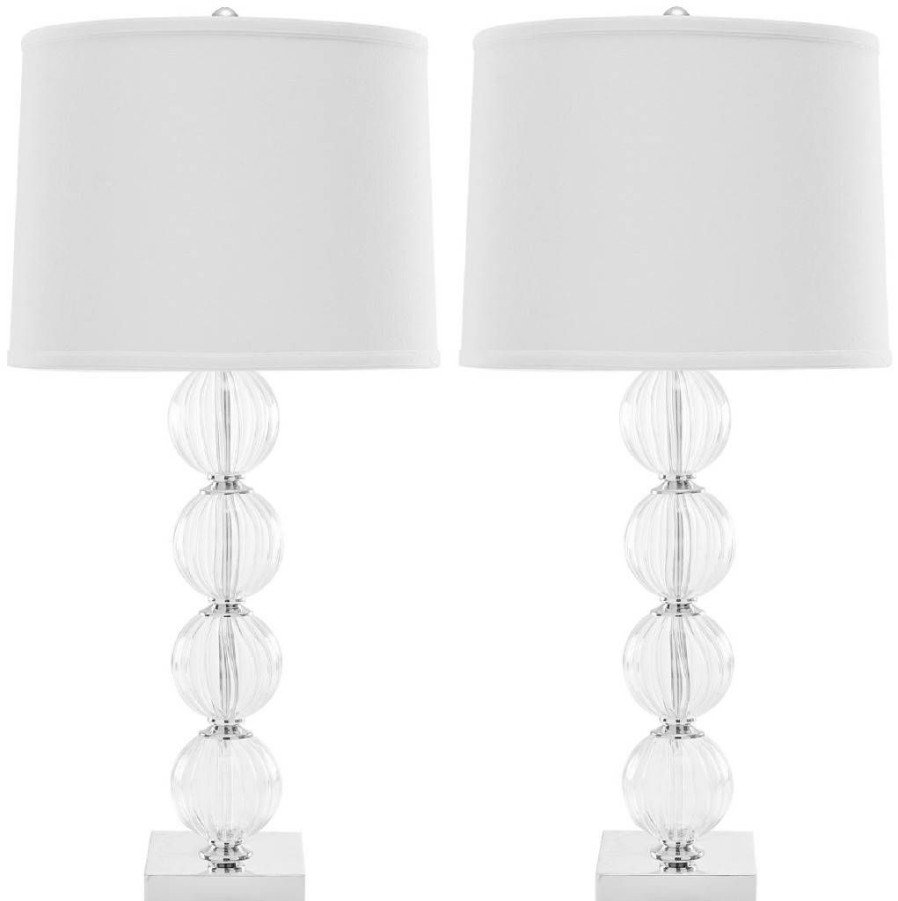 Lamps * | Closeout Sale Amanda 31-Inch H White Crystal Glass Globe Lamp (Set Of 2) Safavieh Lit4006C-Set2