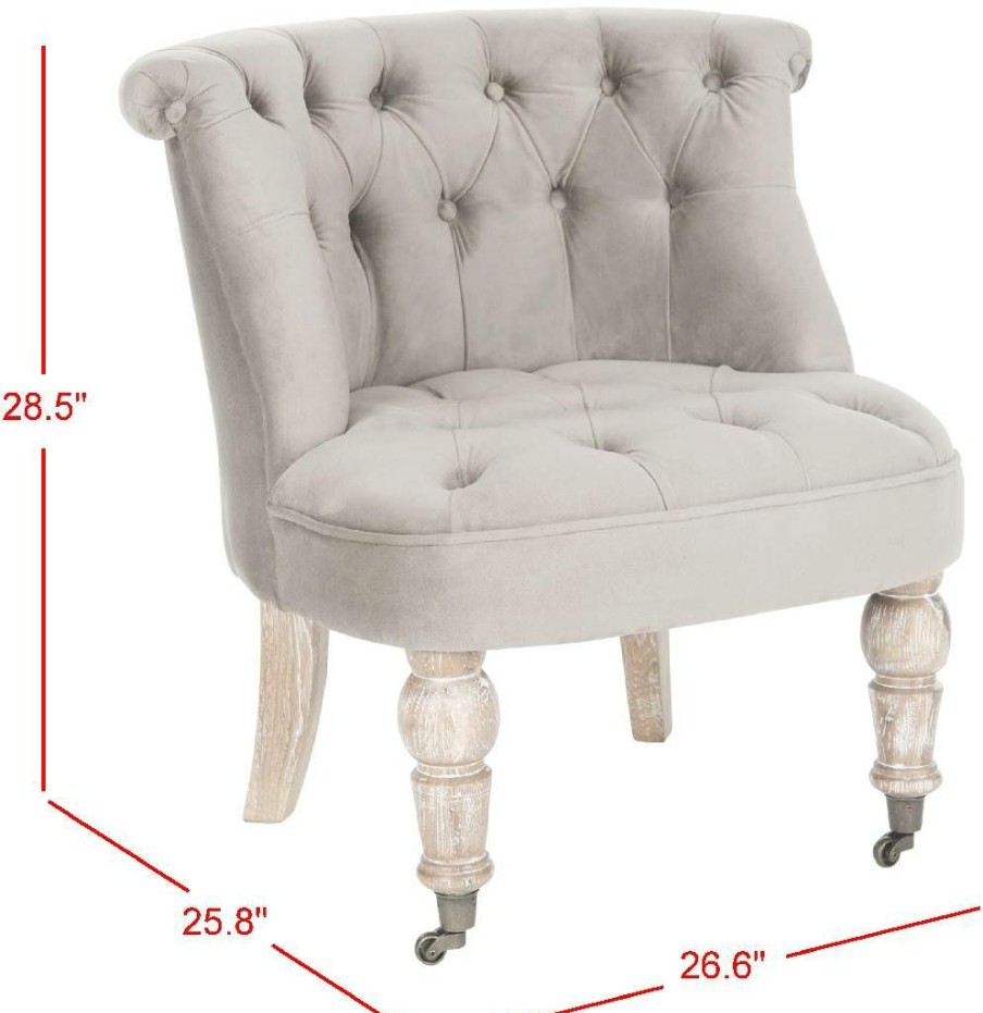 Living Furniture * | Clearance Sale Carlin Tufted Chair In Mushroom Taupe/White Wash Safavieh Mcr4711C