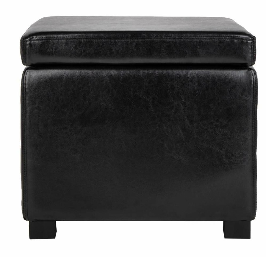 Living Furniture * | Wholesale Jonathan Flip Top Ottoman In Black/Black Safavieh Hud4007B