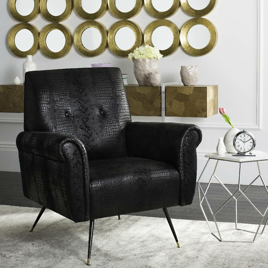 Living Furniture * | Wholesale Mira Retro Mid Century Faux Leather Accent Chair In Black Safavieh Fox6285A