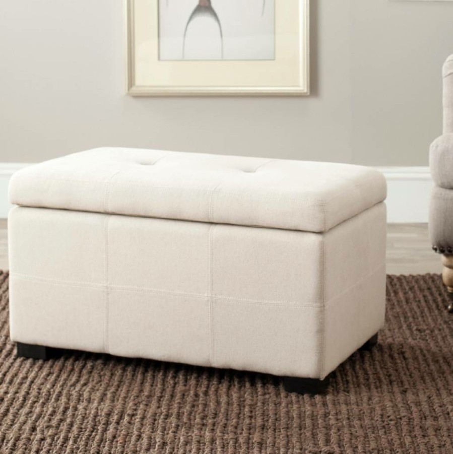 Living Furniture * | Quick Expedition Maiden Tufted Storage Bench Sm In Taupe/Black Safavieh Hud8230L