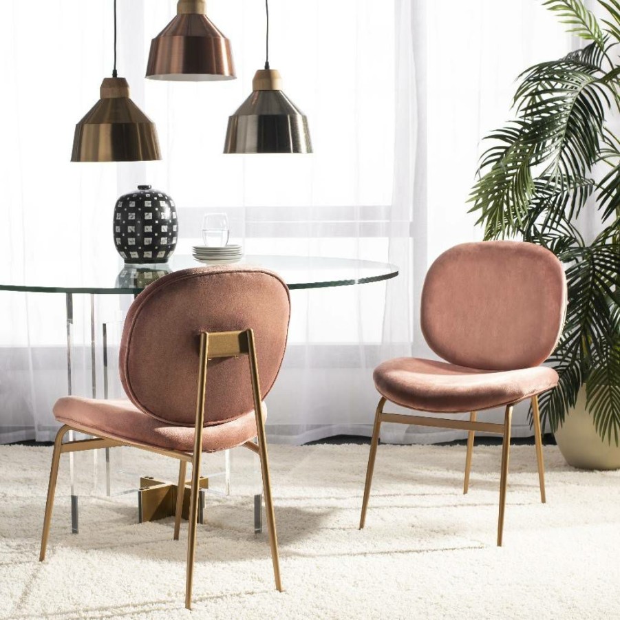 Living Furniture * | Best Price Jordana Round Side Chair In Dusty Rose/Gold Safavieh Ach6200C-Set2