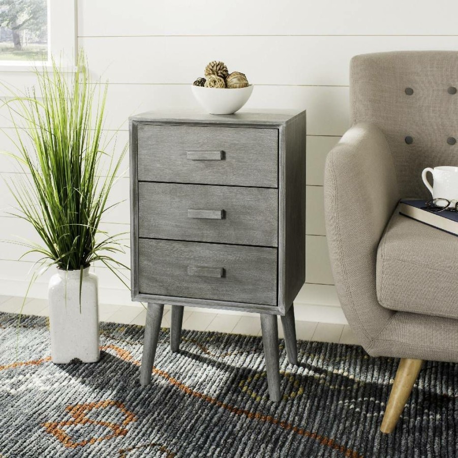 Living Furniture * | Online Pomona 3 Drawer Chest In Slate Grey Safavieh Chs5700C