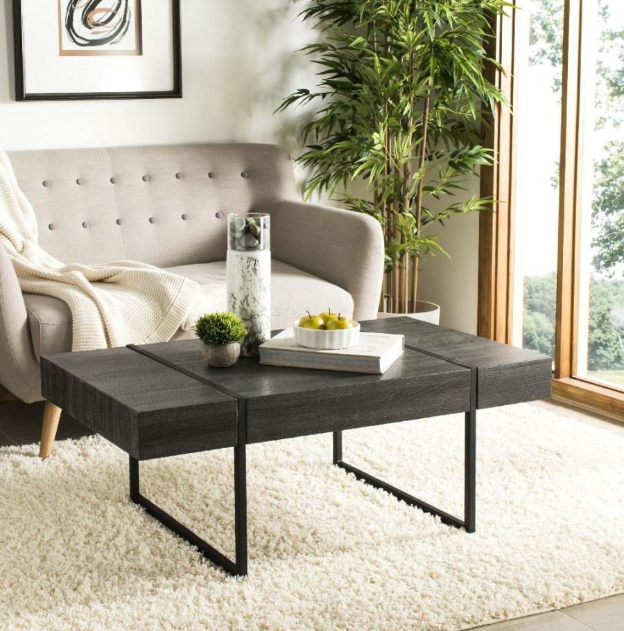 Living Furniture * | Hot Selling Tristan Rectangular Modern Coffee Table In Black Safavieh Cof7000A