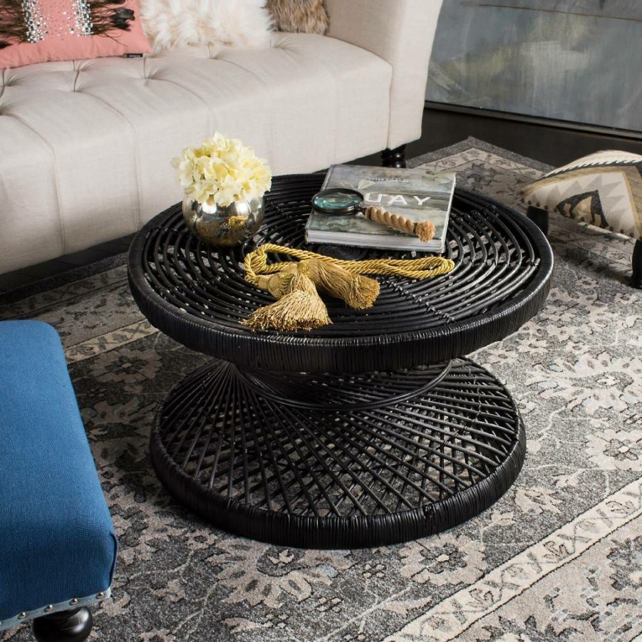 Living Furniture * | Quick Delivery Grimson Large Bowed Coffee Table In Black Safavieh Wik6507A