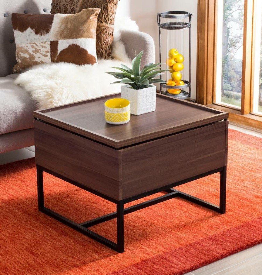 Living Furniture * | Hot Sell Kristie Contemporary Lift-Top Coffee Table In Dark Oak/Black Safavieh Fox2240A