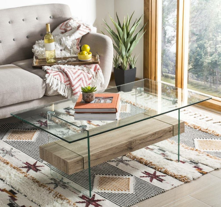 Living Furniture * | Classical Kayley Rectangular Modern Glass Coffee Table In Natural/Glass Safavieh Cof7004A