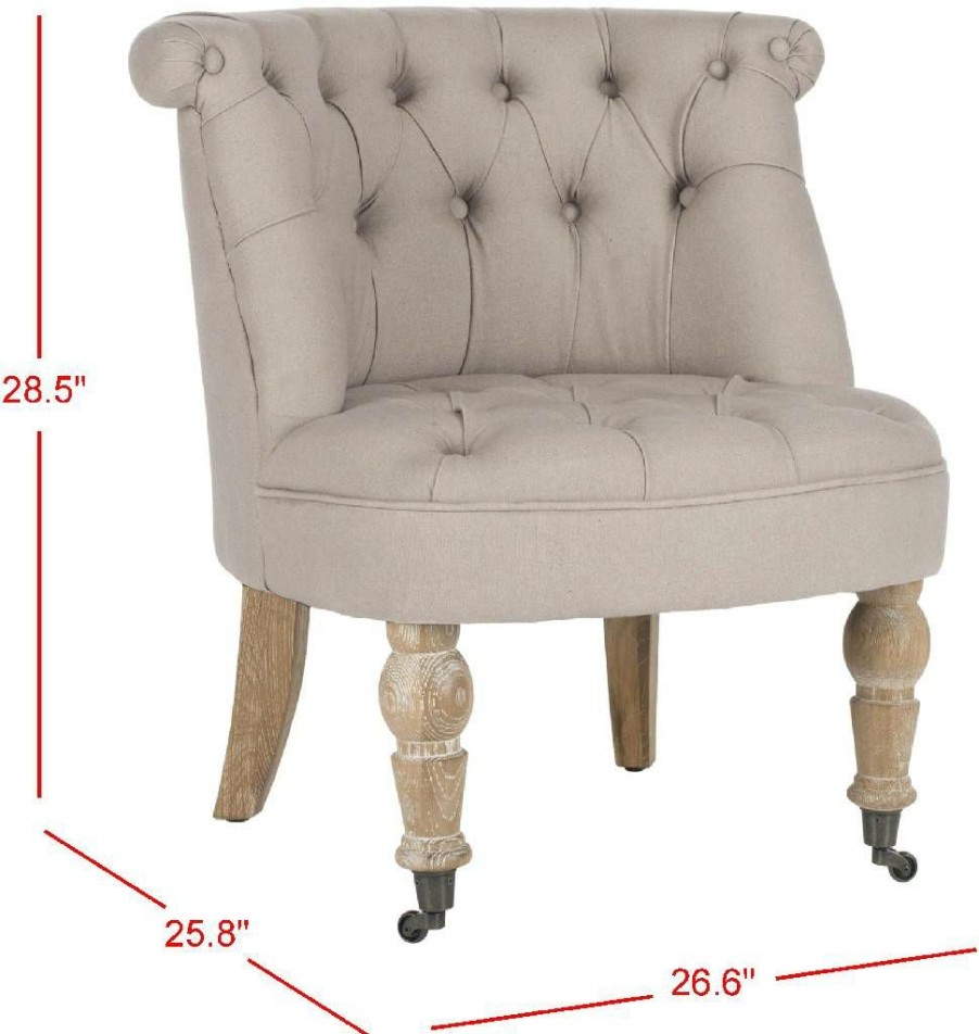 Living Furniture * | Featured Carlin Tufted Chair In Taupe/White Wash Safavieh Mcr4711B