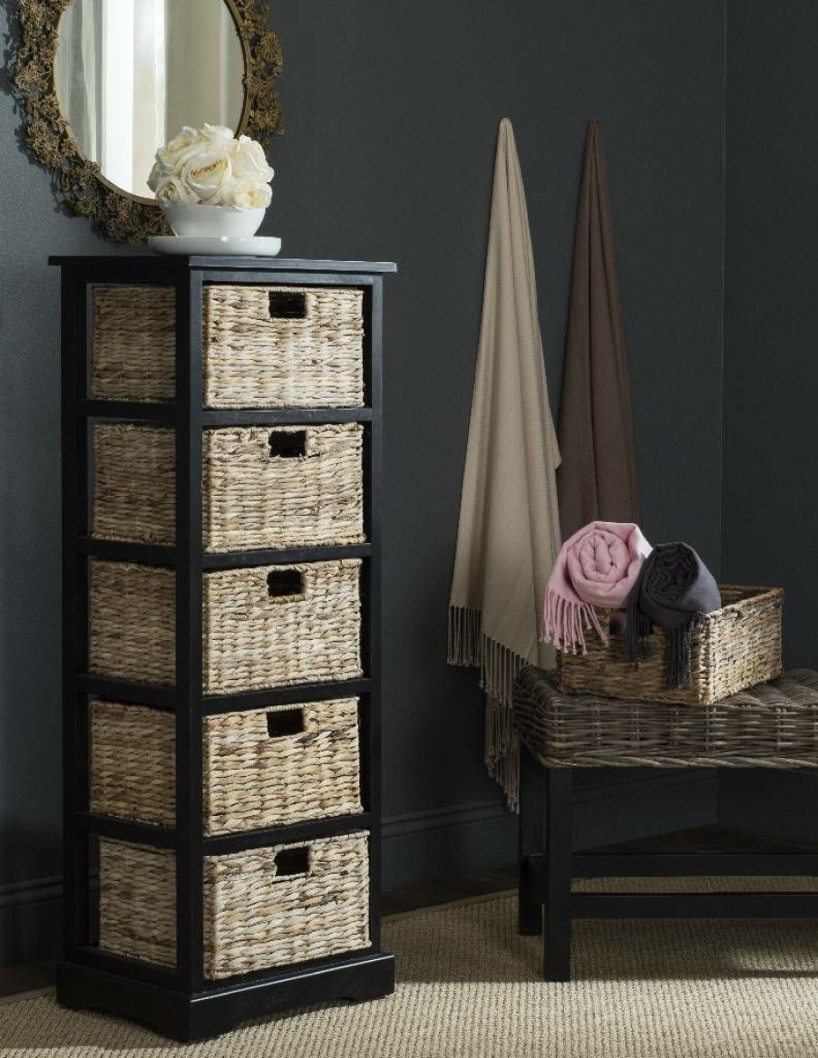 Living Furniture * | Featured Vedette 5 Wicker Basket Storage Tower In Distressed Black Safavieh Amh5739A