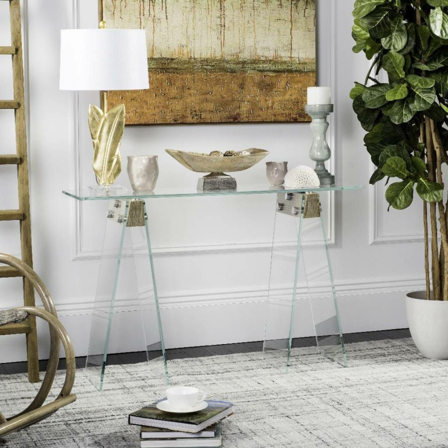 Living Furniture * | Wholesale Modern Glass Loft Console Table In Grey/Clear Safavieh Fox6019A