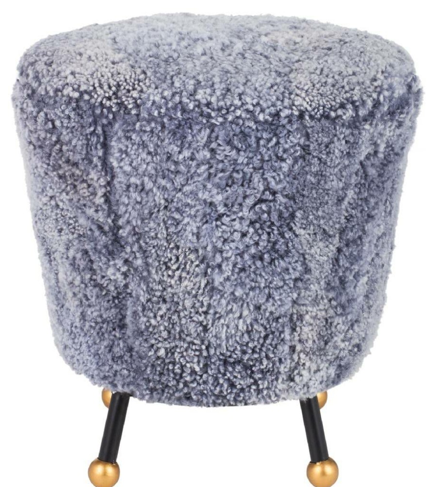 Living Furniture * | Promotions Oriana Retro Sheepskin Ottoman In Light Blue Safavieh Fox6261C