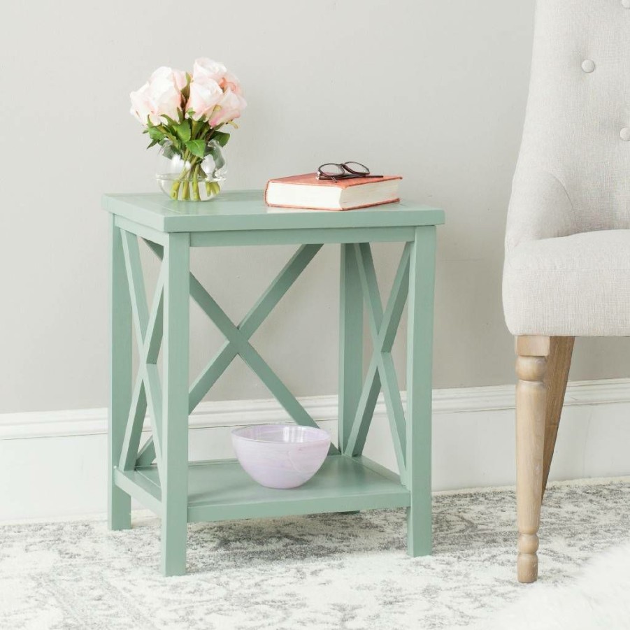 Living Furniture * | Wholesale Candence Cross Back End Table In Dusty Green Safavieh Amh6523E