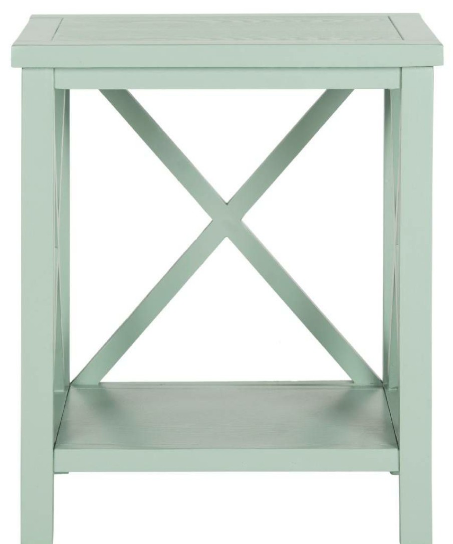 Living Furniture * | Wholesale Candence Cross Back End Table In Dusty Green Safavieh Amh6523E