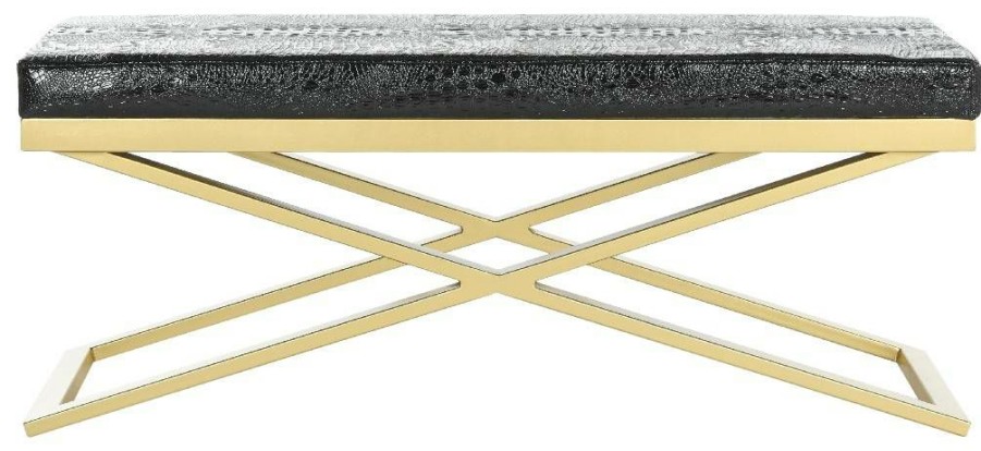 Living Furniture * | Crazy Deals Acra Bench In Black/Gold Safavieh Fox2027D