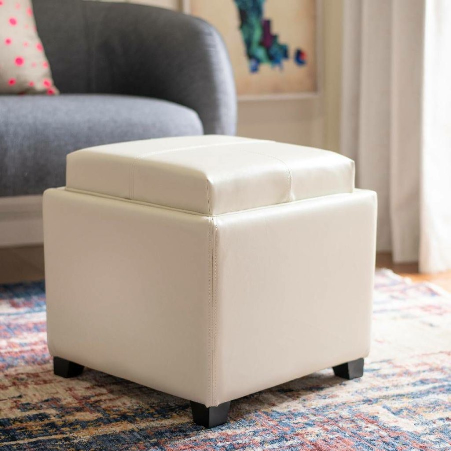 Living Furniture * | With Discount Harrison Single Tray Ottoman In Flat Cream/Black Safavieh Hud8233K