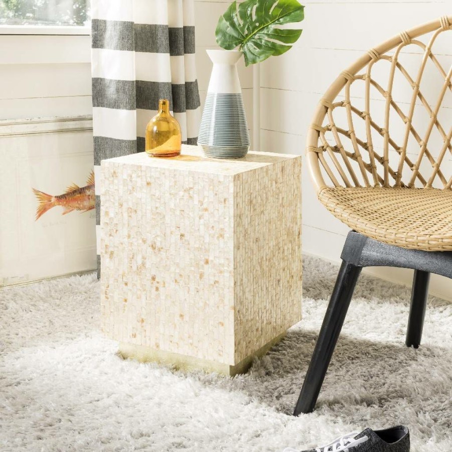 Living Furniture * | Crazy Deals Juno Rectangle Mosaic Side Table In Multi Beige/Gold Safavieh Trb1009A