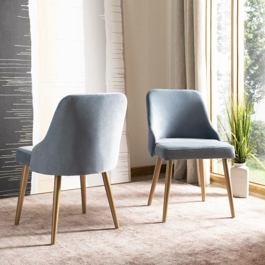 Furniture * | Large Choice Lulu Upholstered Dining Chair In Slate Blue/Gold (Set Of 2) Safavieh Dch6200B-Set2