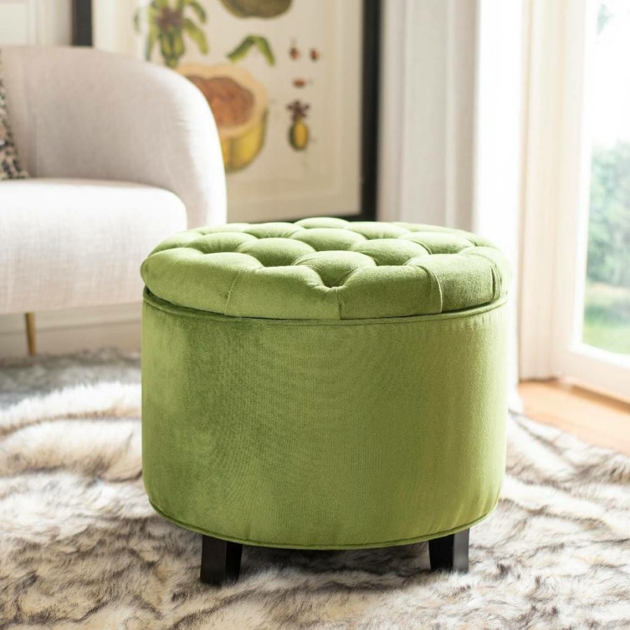 Living Furniture * | With Discount Amelia Tufted Storage Ottoman In Fern/Espresso Safavieh Hud8220R