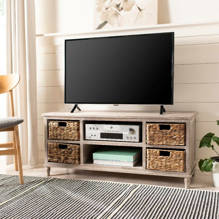 Living Furniture * | Best Sale Rooney Entertainment Unit In Vintage White Safavieh Amh5745E