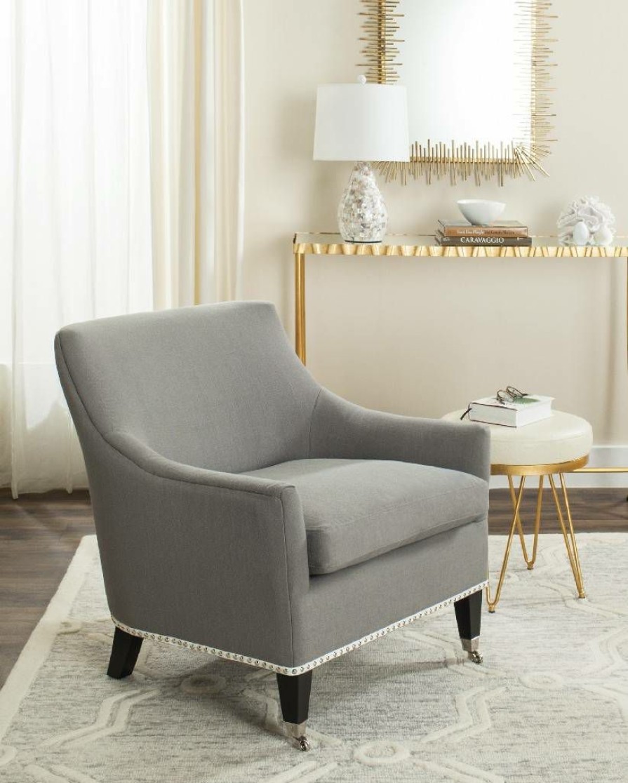 Living Furniture * | Hot Sell Barlow Arm Chair W/ Silver Nail Heads In Granite/Black Safavieh Mcr4206A