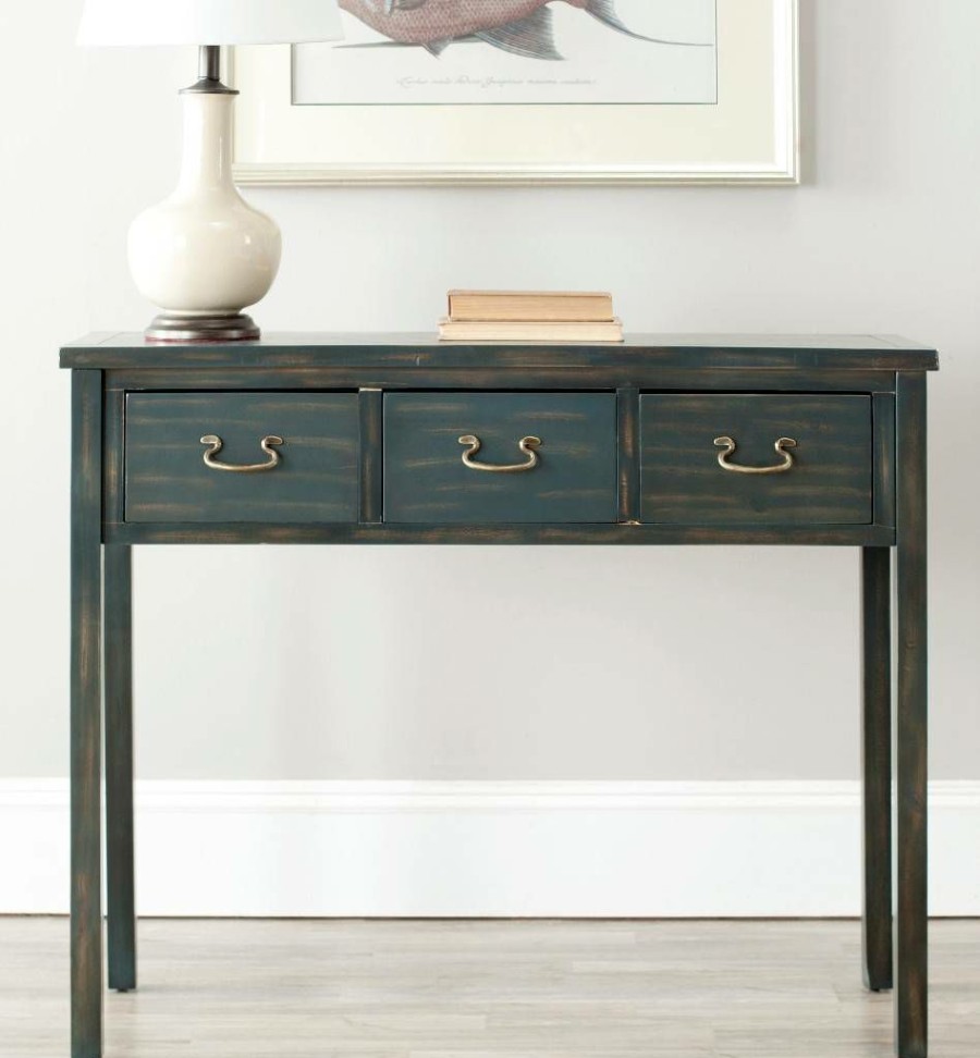 Living Furniture * | Special Offers Cindy Console W/ Storage Drawers In Steel Teal Safavieh Amh6568E